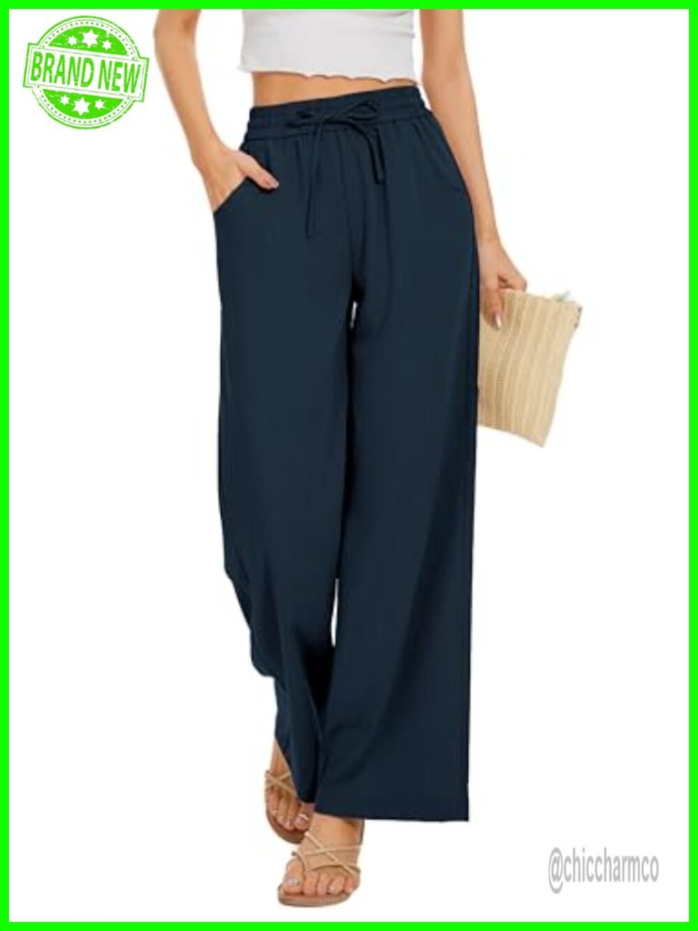 Women's Flowy Wide Leg Palazzo Pants High Rise Pull On with Pockets